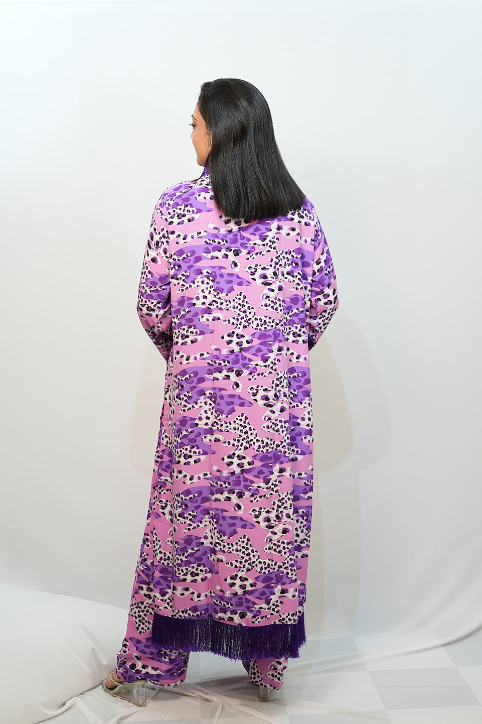 Bling Fabrics Cord Set for Women Stylish Cheetah Pattern Violet Poly Rayon - Resham Lace 1- 08