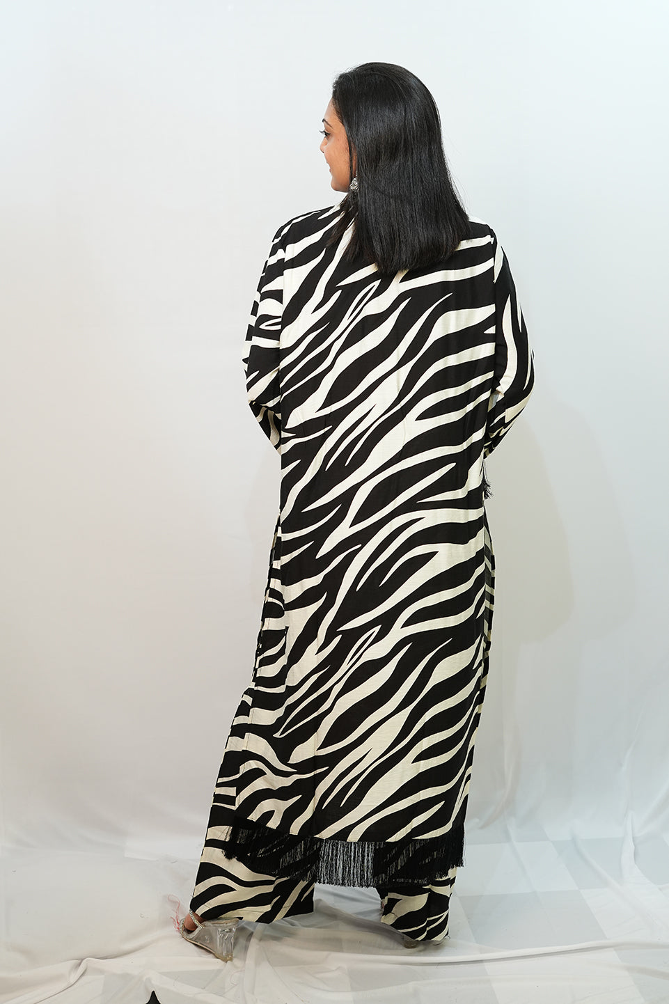 Bling Fabrics Cord Set for Women Stylish Zebra pattern Black and White Poly Rayon - Resham Lace 1- 05