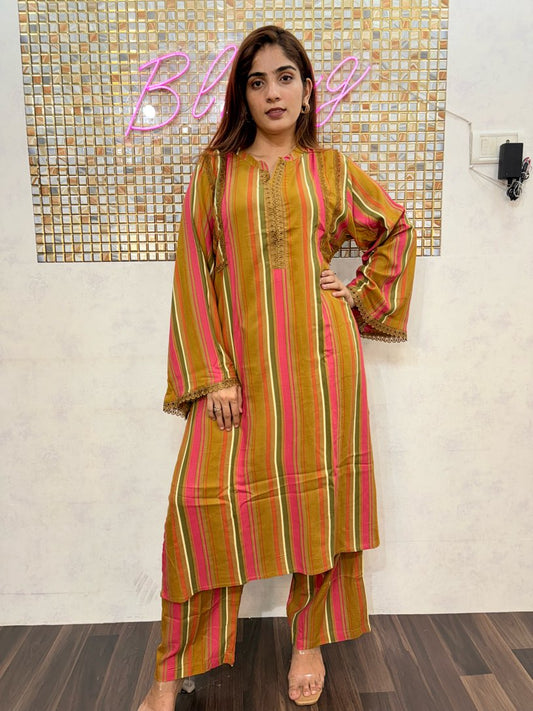 Amber Stripe Pakistani Rayon Co-ord Set