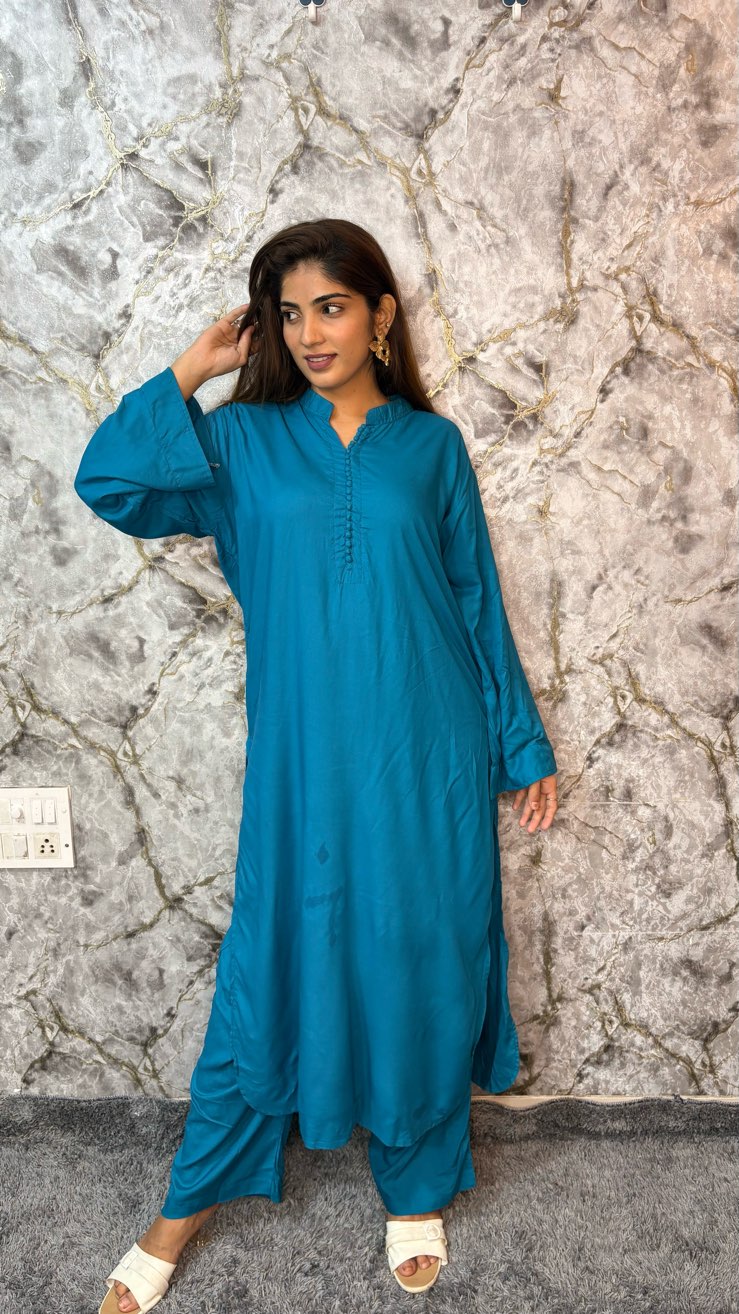 Teal Potli Rayon Kurta Set