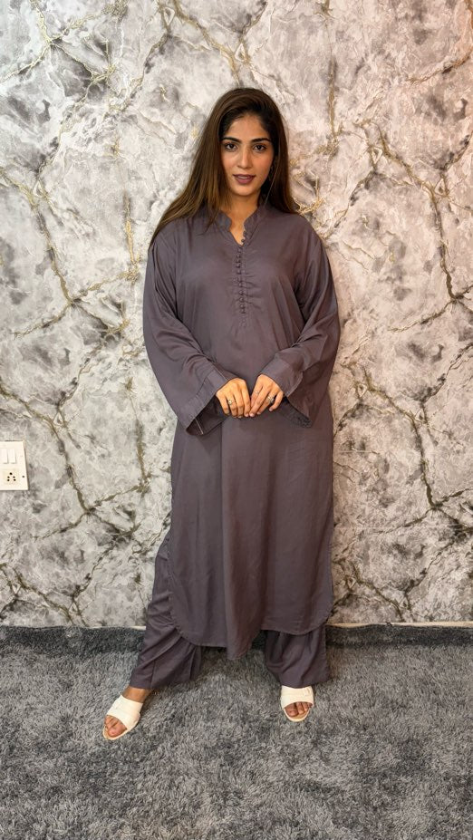 Slate Grey Potli Rayon Kurta Set