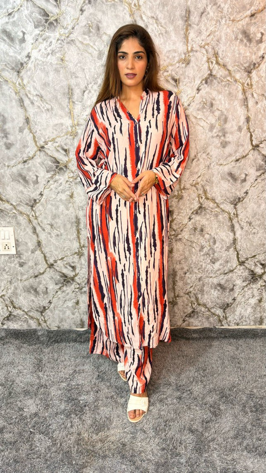 Rust Ripple Buttoned Co-Ord Set