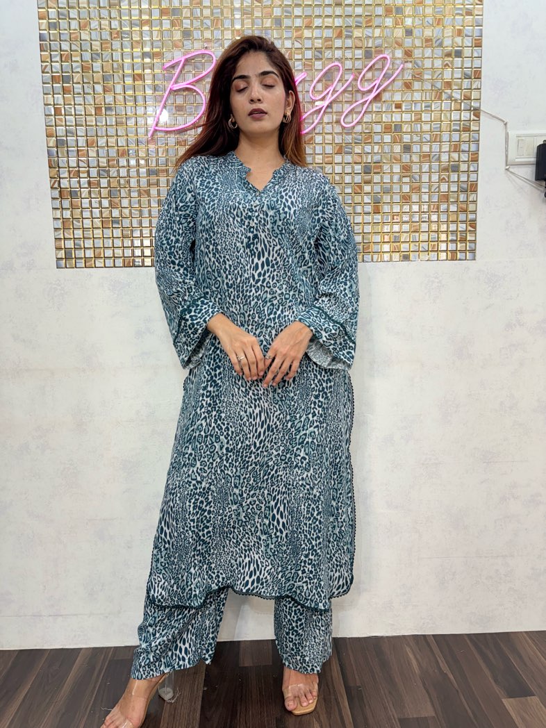 Ayla Leopard Print Pakistani Long Co-Ord Set