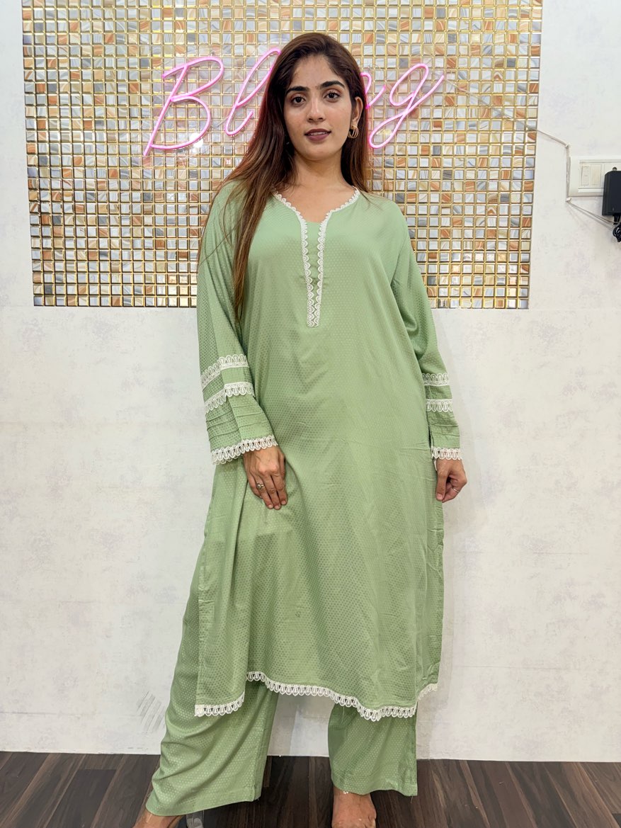 Zeenat Sage Imported Rayon Lace Co-Ord Set