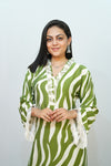 Bling Fabrics Cord Set for Women Stylish Zebra Pattern Green And White Multicolour Poly Rayon -  Resham Lace 1- 10