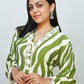 Bling Fabrics Cord Set for Women Stylish Zebra Pattern Green And White Multicolour Poly Rayon -  Resham Lace 1- 10
