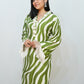 Bling Fabrics Cord Set for Women Stylish Zebra Pattern Green And White Multicolour Poly Rayon -  Resham Lace 1- 10