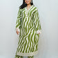 Bling Fabrics Cord Set for Women Stylish Zebra Pattern Green And White Multicolour Poly Rayon -  Resham Lace 1- 10