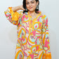 Bling Fabrics Cord Set for Women Stylish Abstarct Pattern Yellow Multicolour Poly Rayon - Resham Lace 1- 09