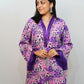 Bling Fabrics Cord Set for Women Stylish Cheetah Pattern Violet Poly Rayon - Resham Lace 1- 08
