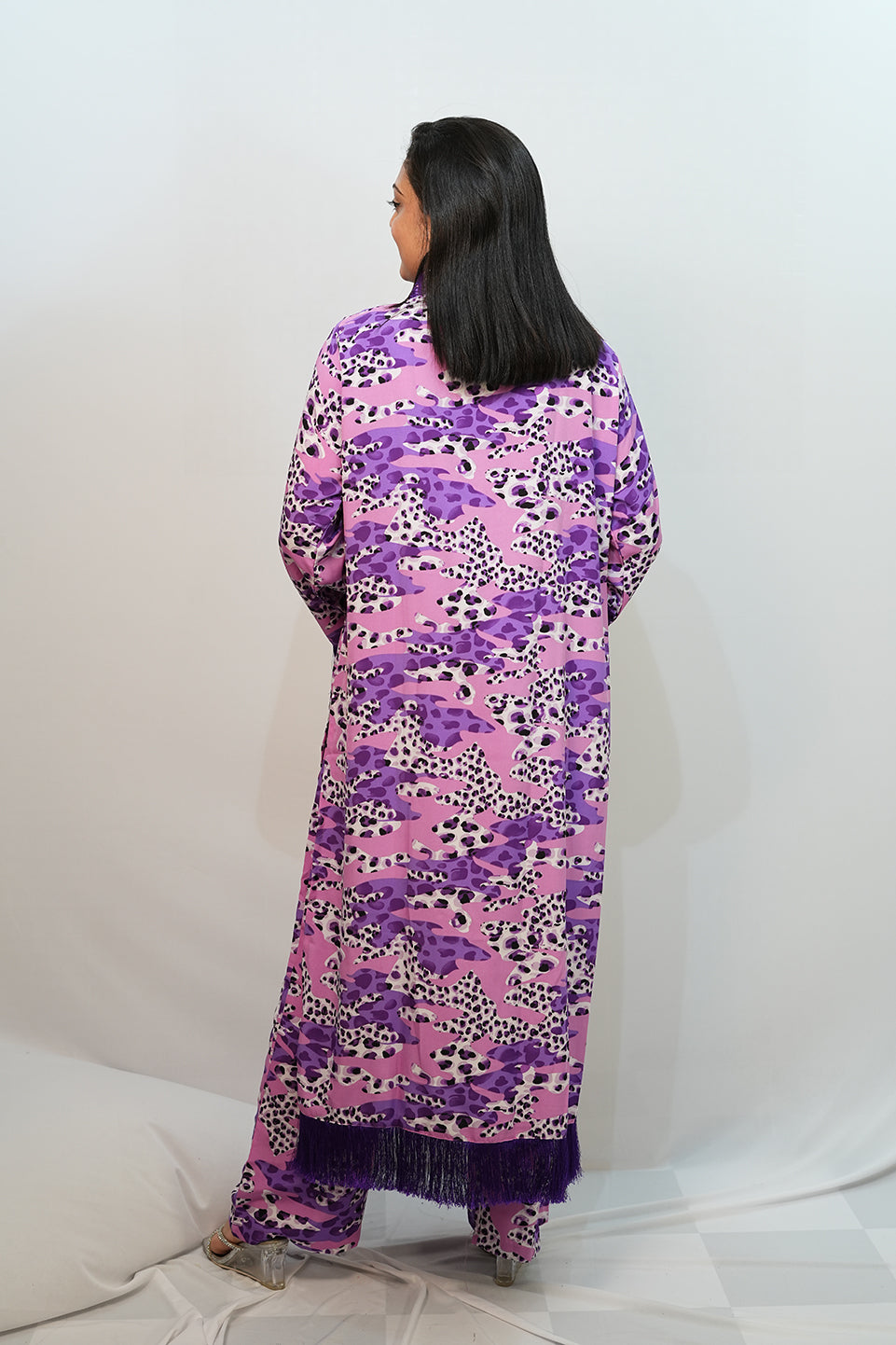 Bling Fabrics Cord Set for Women Stylish Cheetah Pattern Violet Poly Rayon - Resham Lace 1- 08