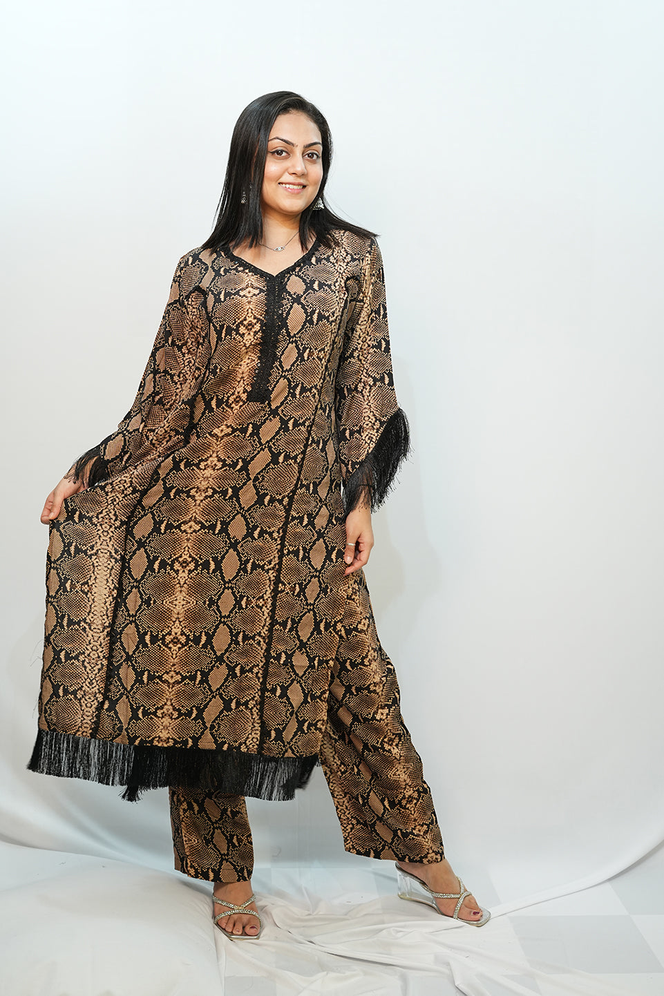 Bling Fabrics Cord Set for Women Stylish Snake Pattern  Poly Rayon -  Resham Lace 2- 07