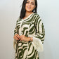 Bling Fabrics Cord Set for Women Stylish Zebra Pattern Olive Green And White Poly Rayon -  Resham Lace 2- 06