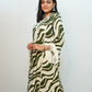 Bling Fabrics Cord Set for Women Stylish Zebra Pattern Olive Green And White Poly Rayon -  Resham Lace 2- 06