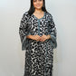 Bling Fabrics Cord Set for Women Stylish Cheetah Pattern Black And White Poly Rayon  - Resham Lace 2- 05