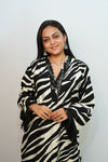 Bling Fabrics Cord Set for Women Stylish Zebra pattern Black and White Poly Rayon - Resham Lace 1- 05