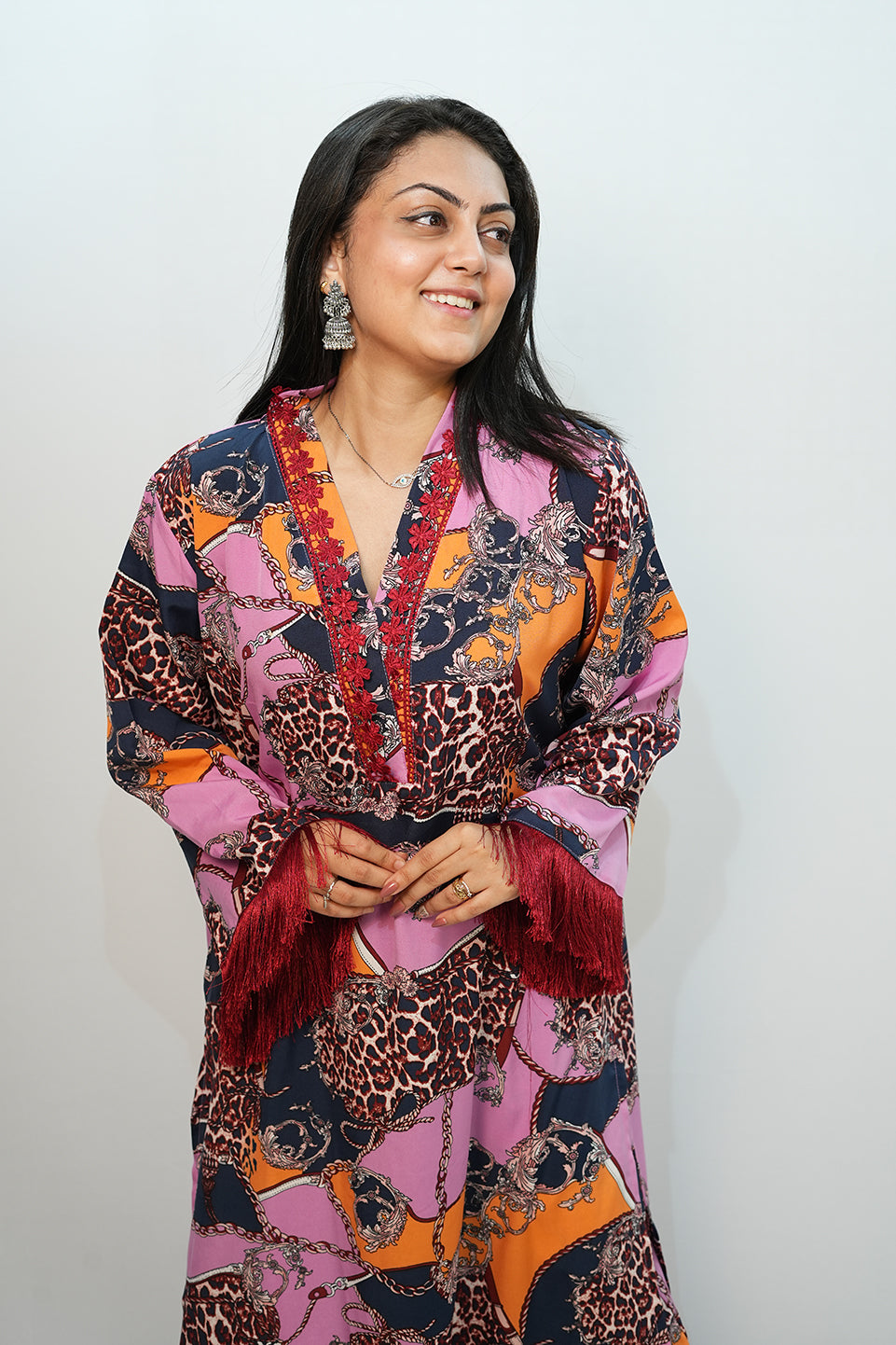 Bling Fabrics Cord Set for Women Stylish Cheetah pattern Multicolour Poly Rayon -  Resham Lace 1- 04