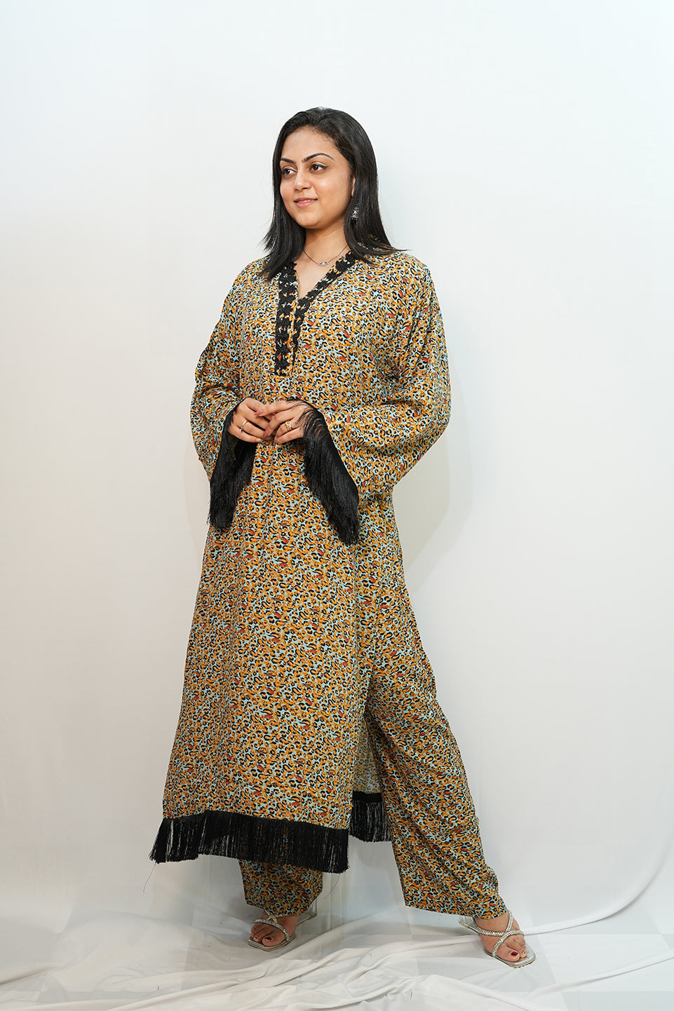 Bling Fabrics Cord Set for Women Stylish Multicolour Poly Rayon -Resham Lace 1- 03
