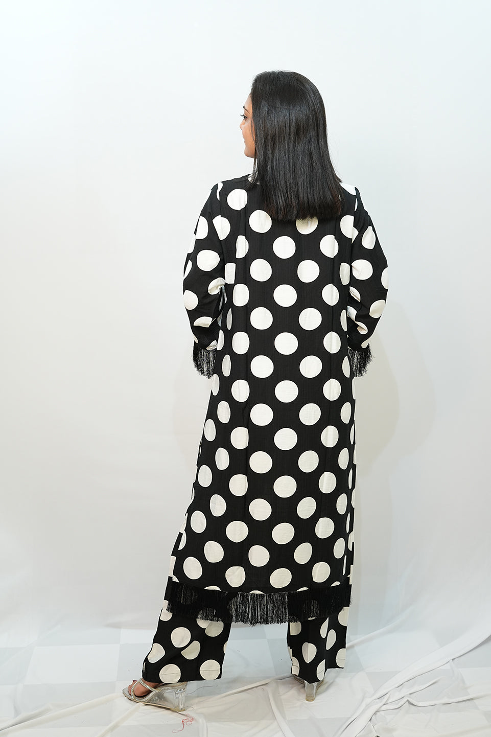 Bling Fabrics Cord Set for Women Stylish Round Pattern Black And White Poly Rayon - Resham Lace 2- 04