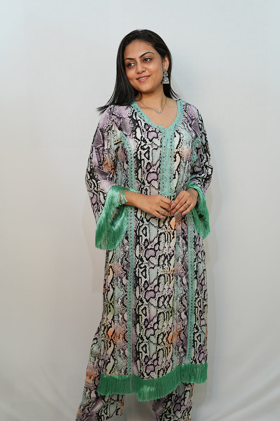 Bling Fabrics Cord Set for Women Stylish Snake Pattern Poly Rayon - Resham Lace 2- 03