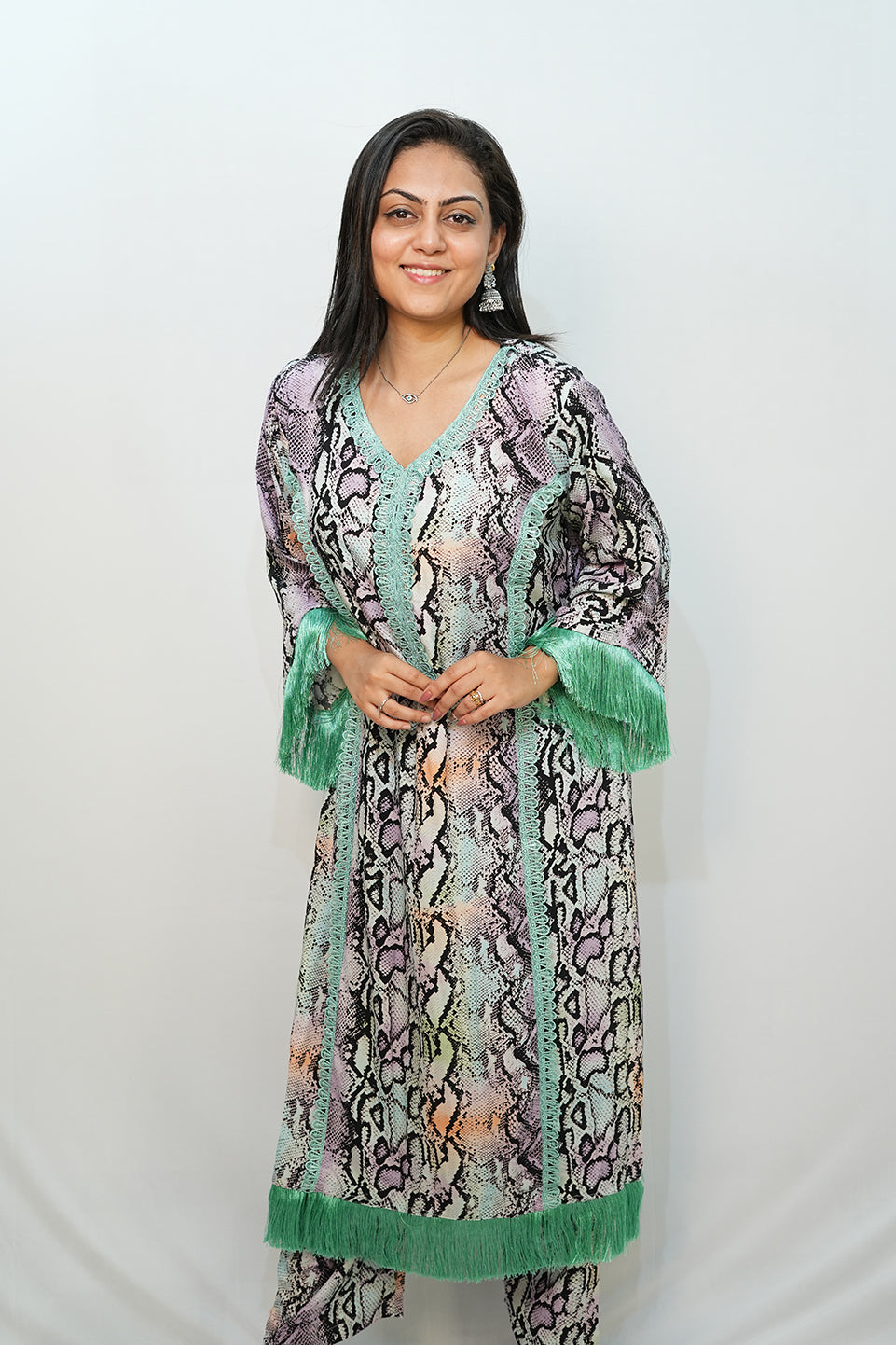 Bling Fabrics Cord Set for Women Stylish Snake Pattern Poly Rayon - Resham Lace 2- 03