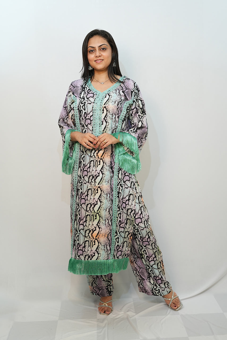 Bling Fabrics Cord Set for Women Stylish Snake Pattern Poly Rayon - Resham Lace 2- 03