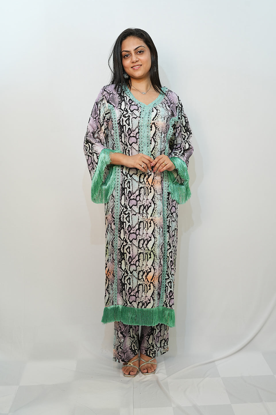 Bling Fabrics Cord Set for Women Stylish Snake Pattern Poly Rayon - Resham Lace 2- 03
