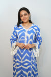 Bling Fabrics Cord Set for Women Stylish ZigZag Pattern Sky Blue And White Poly Rayon - Resham Lace 2- 02