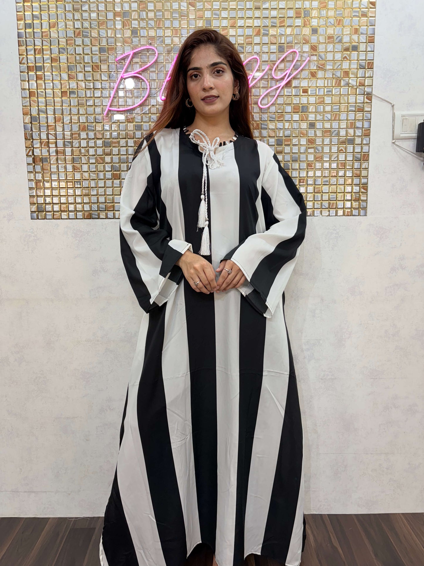 Black-White Striped One Piece Dress