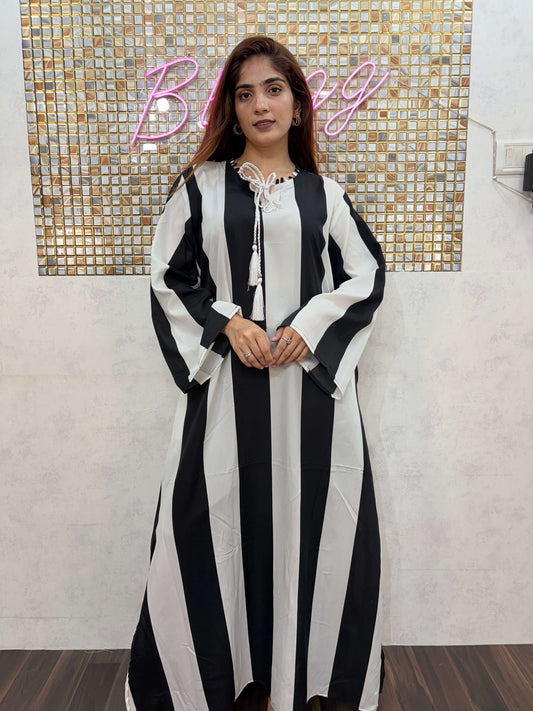 Black-White Striped One Piece Dress