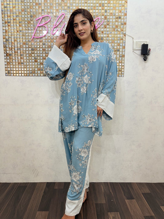 Black Cluff Powder Blue Bloom Co-Ord Set