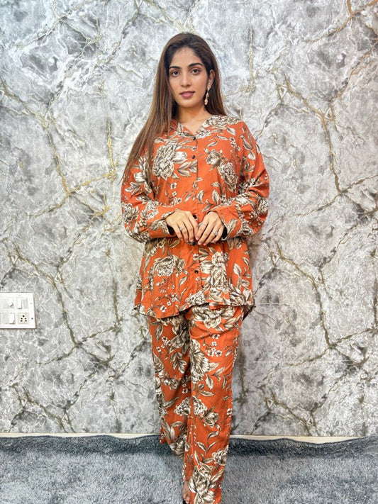 Brazzer Collar Rust Bloom Co-Ord Set